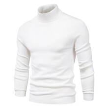 (white, M) Men's Turtleneck Jumpers Ribbed High Roll Neck Sweater Business Casual Slim Fit Winter Warm Pullover Sweater