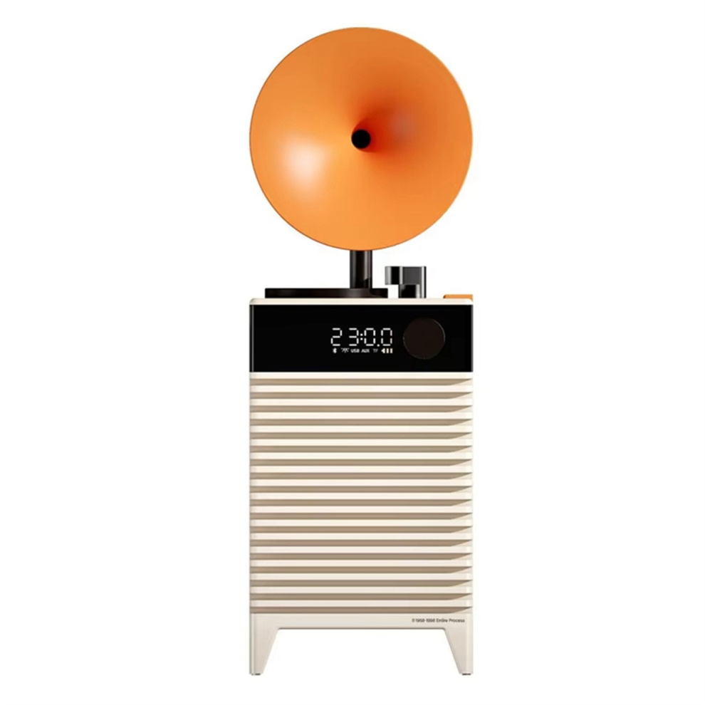 -202 Haut-Parleurs Bluetooth Rétro Sans pour Extérieur, Caisson de Basses, Horloge LED, Son, Appel Mains , Boîte à Musique, Lecteur TF AUX B