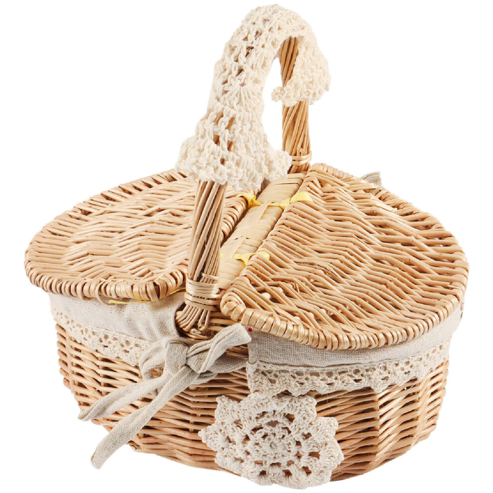 Hand Made Wicker Basket Camping Picnic Shopping Storage Hamper and Wooden