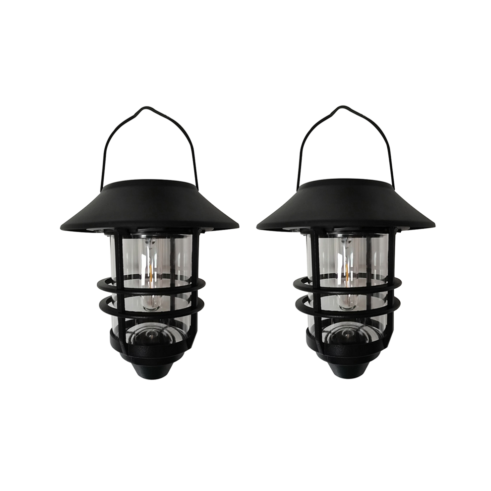 2 Stuks Zonne-Lantaarn Buiten Decoratieve Muurlantaarn met Haken Waterdichte Metalen Zonne-Buitenverlichting Glas