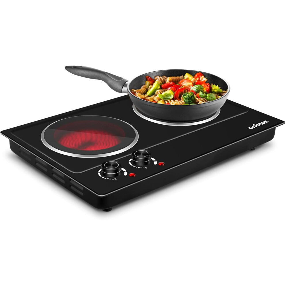 (Double Hob, Black) Portable Hot Plate, 1200W Single Ceramic Hob, Hot Plates for Cooking, Electric Single Burner Infrared Cooktop, Black Stainless Steel