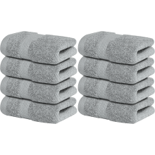 (Silver) 8 X Luxury Egyptian Cotton Face Cloth Towels 800GSM Super Soft Flannels Washcloth