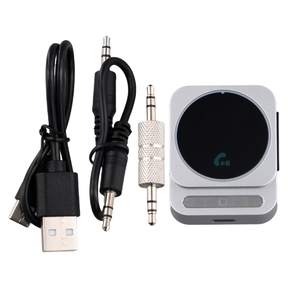 Photos - FM Transmitter Bluetooth 5.3 AUX Car Adapter Audio Receiver Cancelling Music Built-in Mics Hands-Free Silver Gray