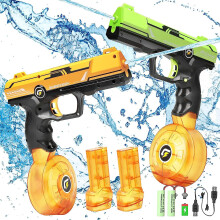 Water Blaster Pistol- 2 Pack Rechargeable Automatic Water Pistols with 450 CC + 58 CC Large Capacity | 32 FT Squirt Toys Spray Blaster Summer Beach Po