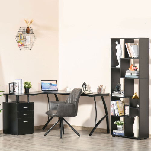 Homcom HOMCOM L-Shaped Corner PC Desk Table w/ Drawer Home Office Workstation, Black