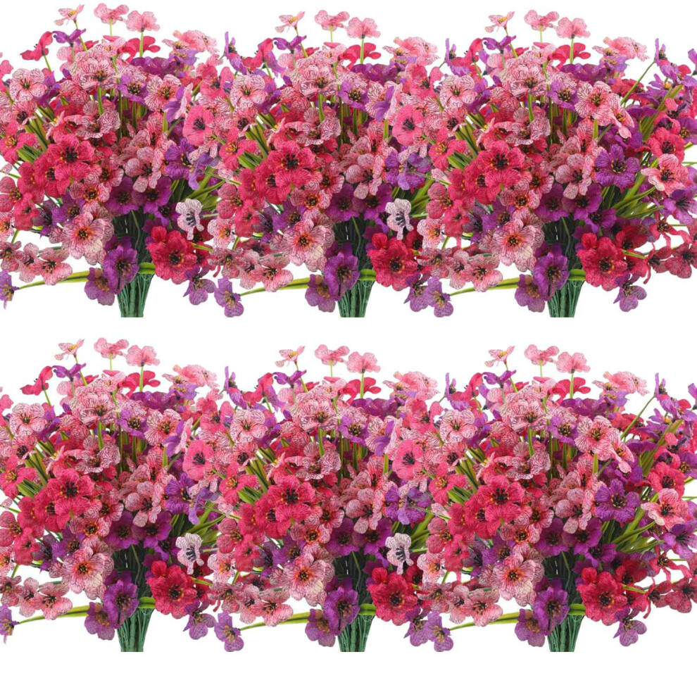 Artificial Outdoor Plants and Flowers 12 Bundles,UV Resistant Fake for Home Decoration,Pink Fuchsia