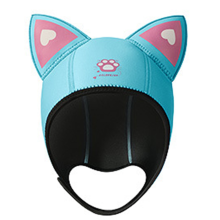 Cagoule de Plongée avec Oreilles Chat pour Femme, Chapeau Imperméable, Combinaison Plongée, Bonnet Bain Mentonnières, Bleu Océan