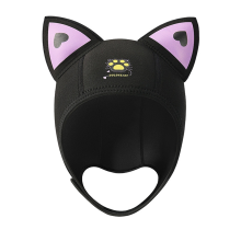 Cagoule de Plongée avec Oreilles Chat pour Femme, Chapeau Imperméable, Bonnet Natation Mentonnières, Noir