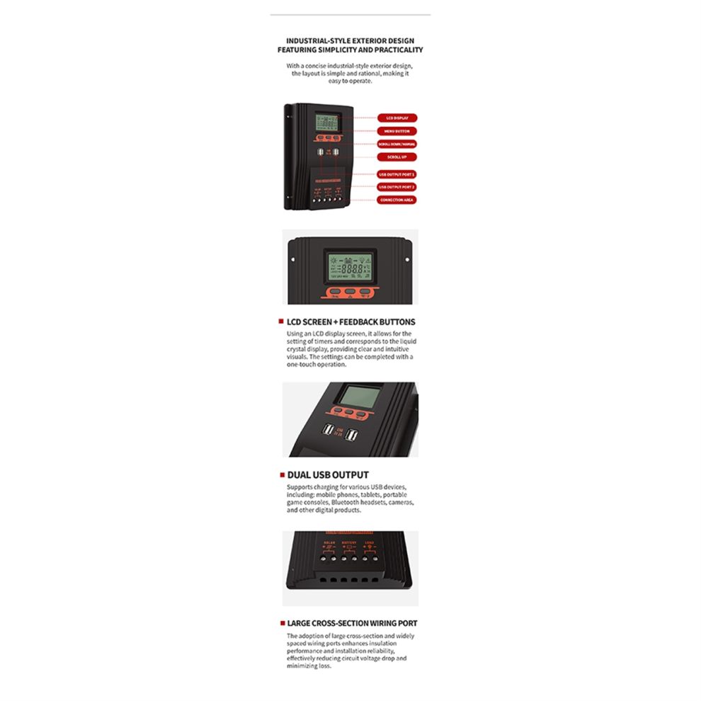 Mppt/Pwm Solar Charger Controller 100A Panel Regulator Lcd Display Various Load Control Modes 4852811612813