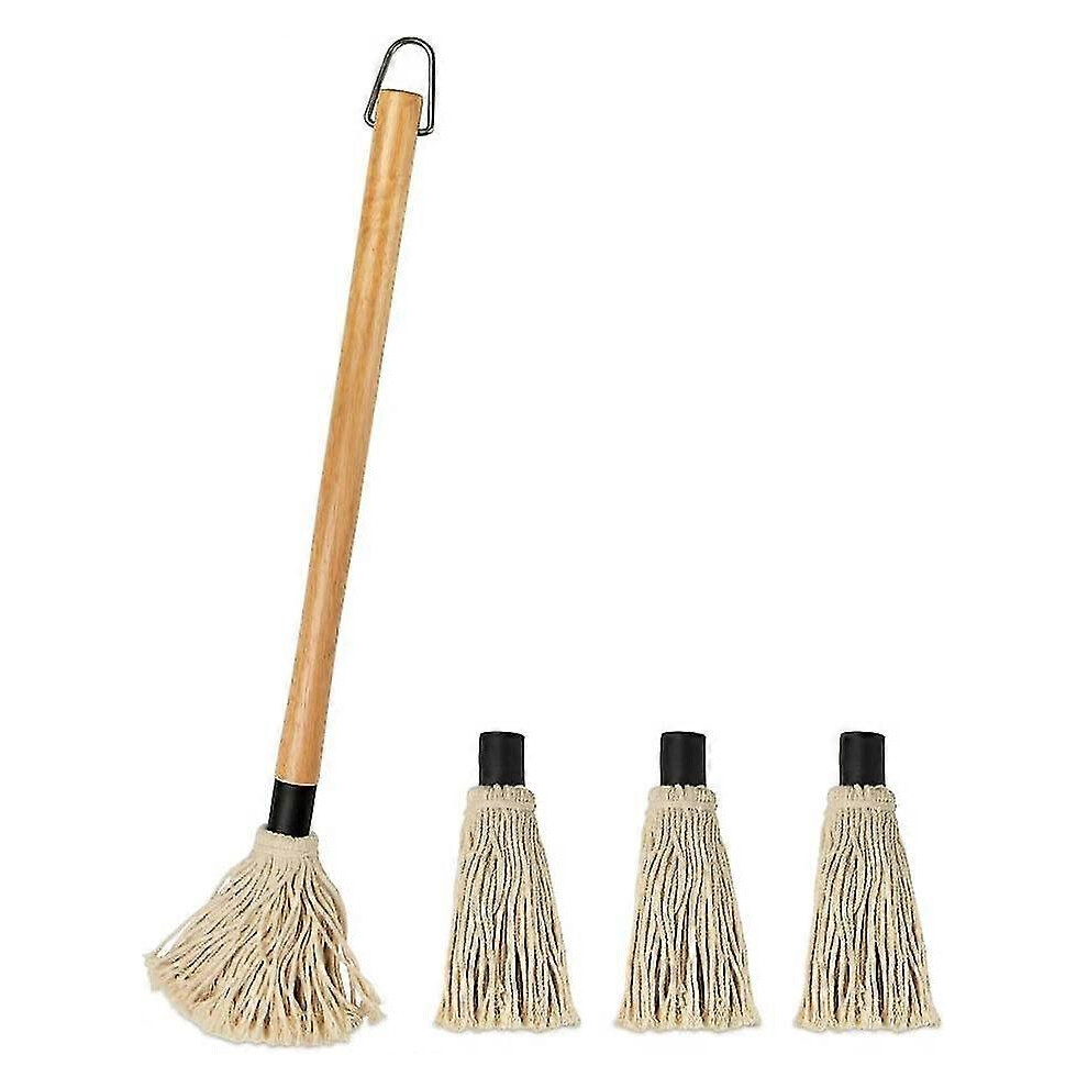 (As show, One size) barbecue brushes,for barbecue sauce with long wooden handle with 3 extra replacement heads