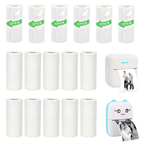 Χαρτί 16 Ρολών Mini Thermal Printer, Συμπεριλαμβανομένων 6 Αυτοκόλλητων Χαρτιών & 10 Απλό, 57X25mm 2