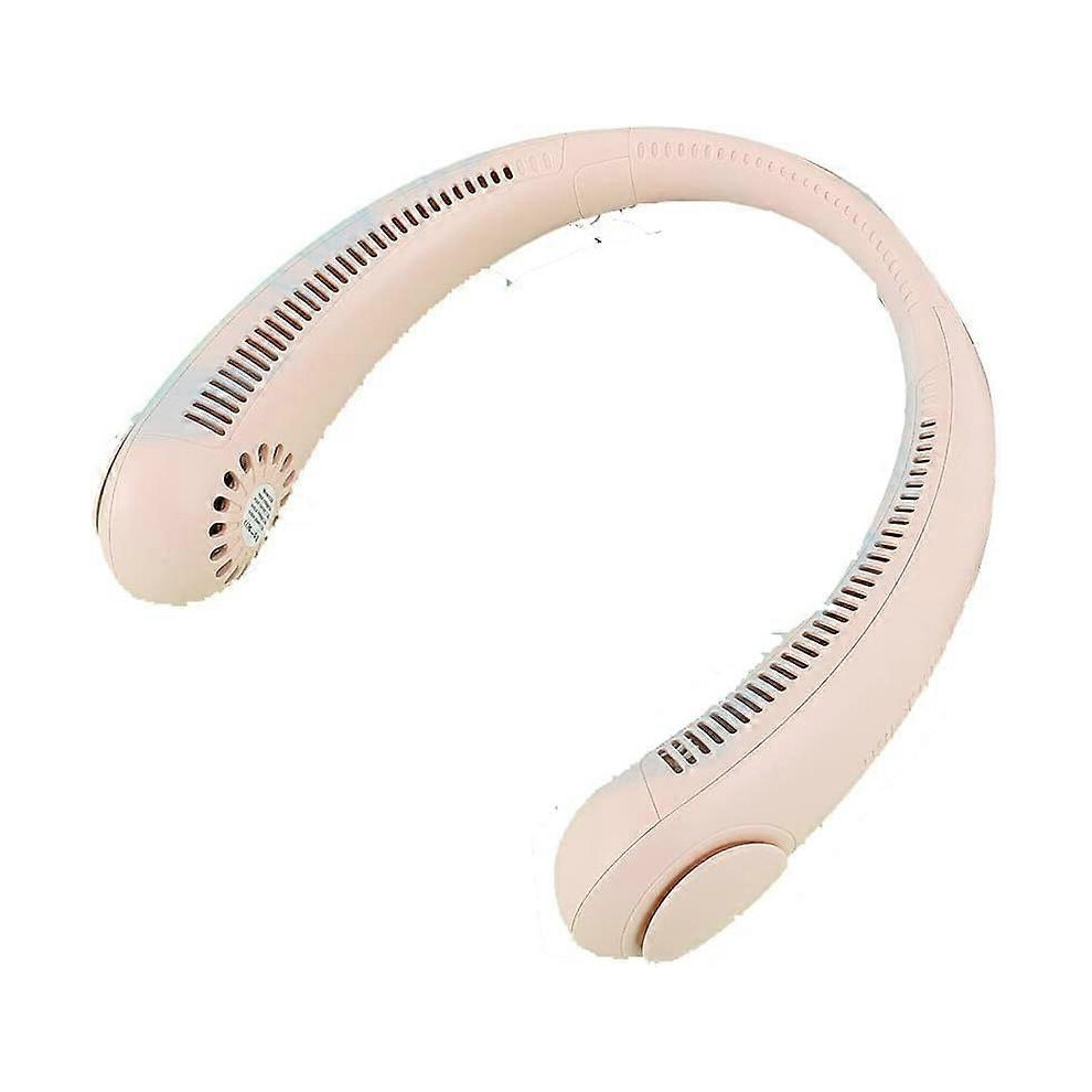 (As show, One size) Mini Neck-Hanging Double Fan Lazy Neckband Fan For Indoor Outdoor Home Sports Travel (pink)-image-OPC-PG5WSBB-NEW