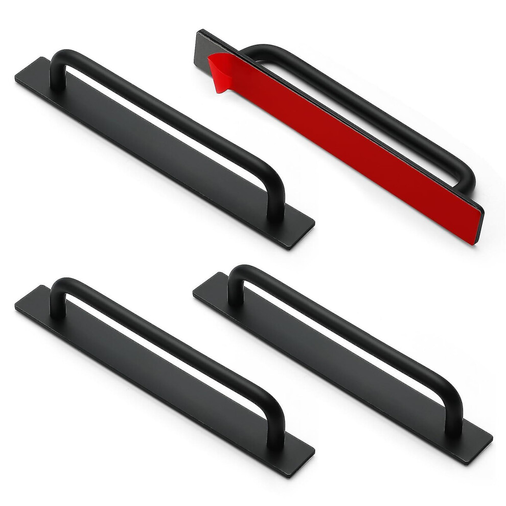 (Black, One size) 4pcs Adhesive Cabinet Handles No Drilling Punch Free Simple Installation Wardrobe Drawer Pulls Furniture Hardware-image-OPC-PG5WSJQ-NEW