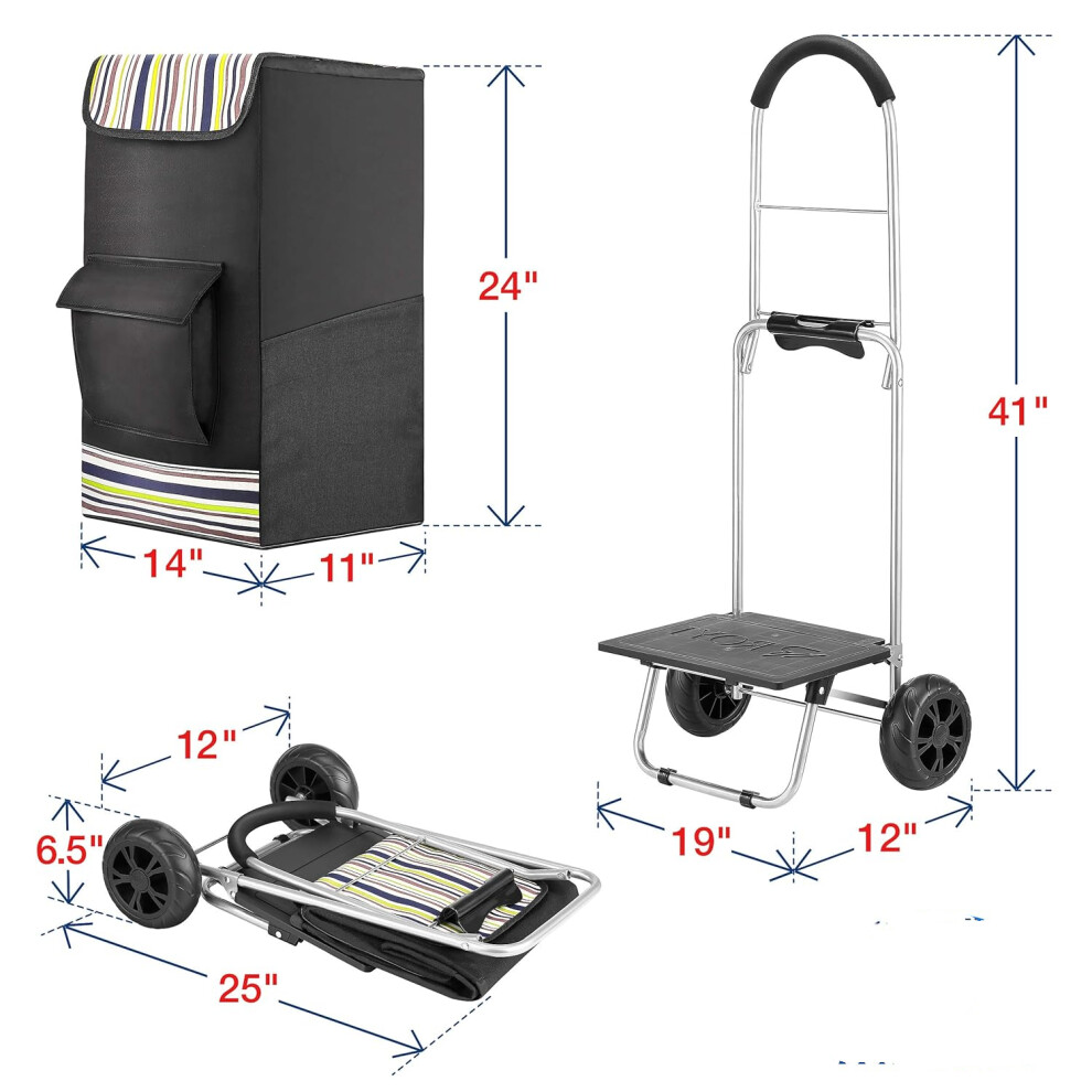75Ltr Lightweight Shopping Trolley on 2 Wheels 2024 model, Polypropylene (PP) Stainless steel, Black, Large Luggage Bag