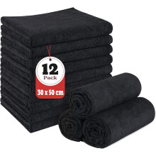 (Black) 12X Guest Towels 100% Egyptian Cotton Super Soft 600 GSM Hand Towels 30 x 50 cm