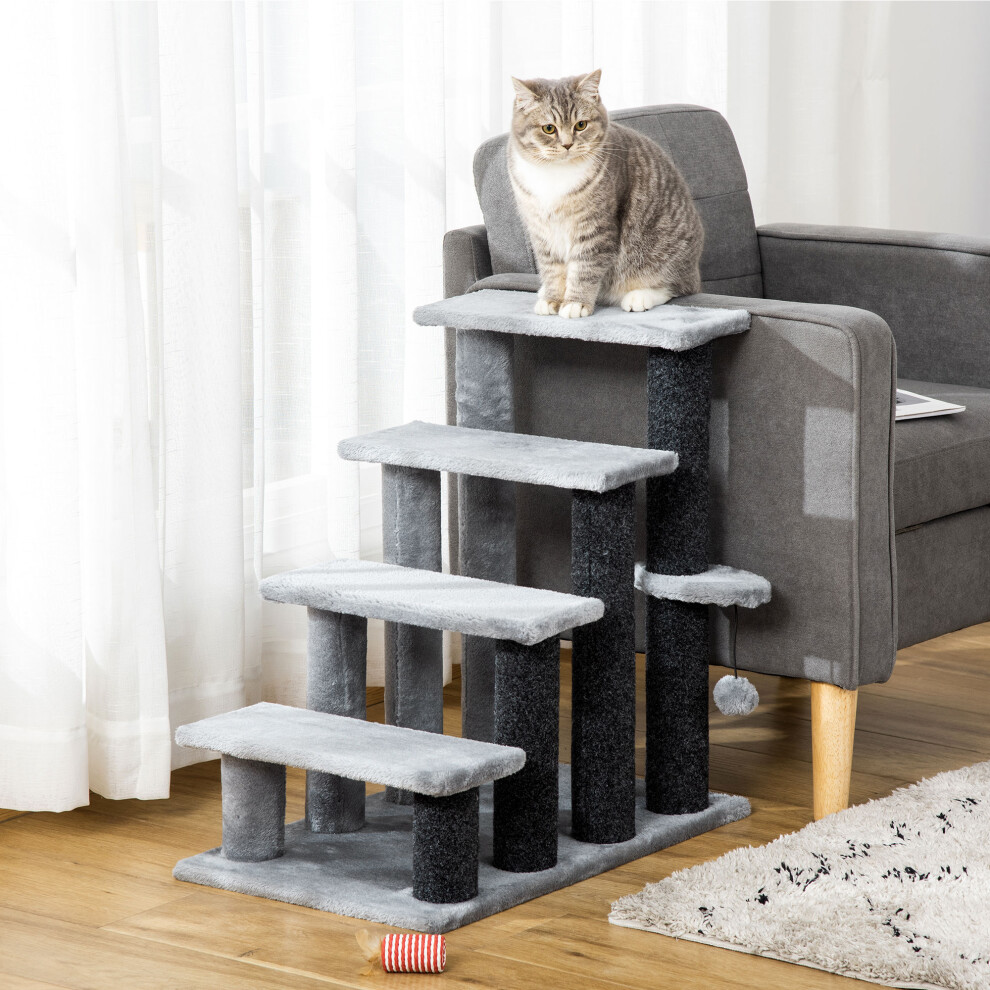 Pawhut Pet Stairs With 4-Step Stair, Scratching Posts, Platforms, Toy Ball