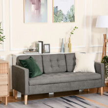 HOMCOM Modern 3 Seater Sofa with Hidden Storage and Rubber Wood Legs, Grey