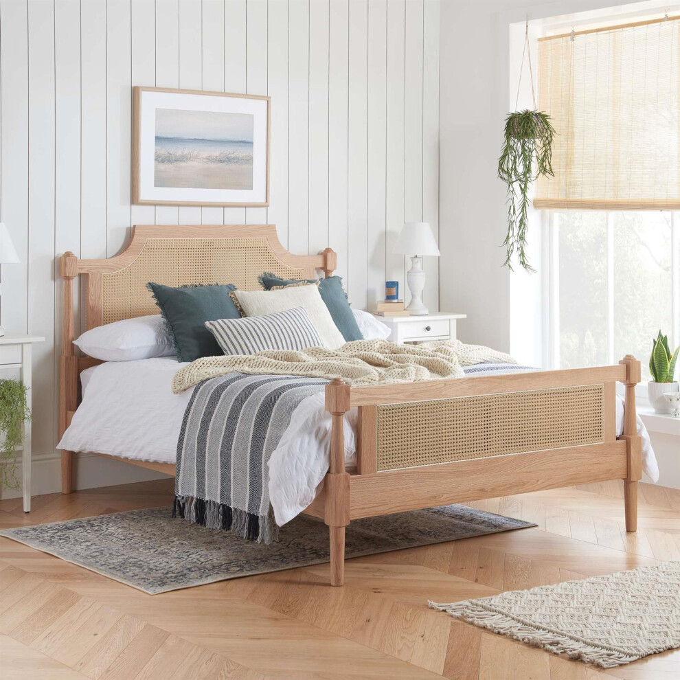 Double Rattan Bed Frame Birlea Rhodes Oak 4FT6 135cm Bedstead