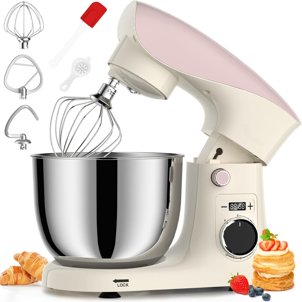 (Pinkwhite) Speed Food Mixers For Baking, 5.5L Dough Mixer,Mixer With Bowl, Dough Hook