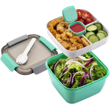 Lunch Container To Go, 1500Ml Salad Bowls with 3 Compartments, for Toppings