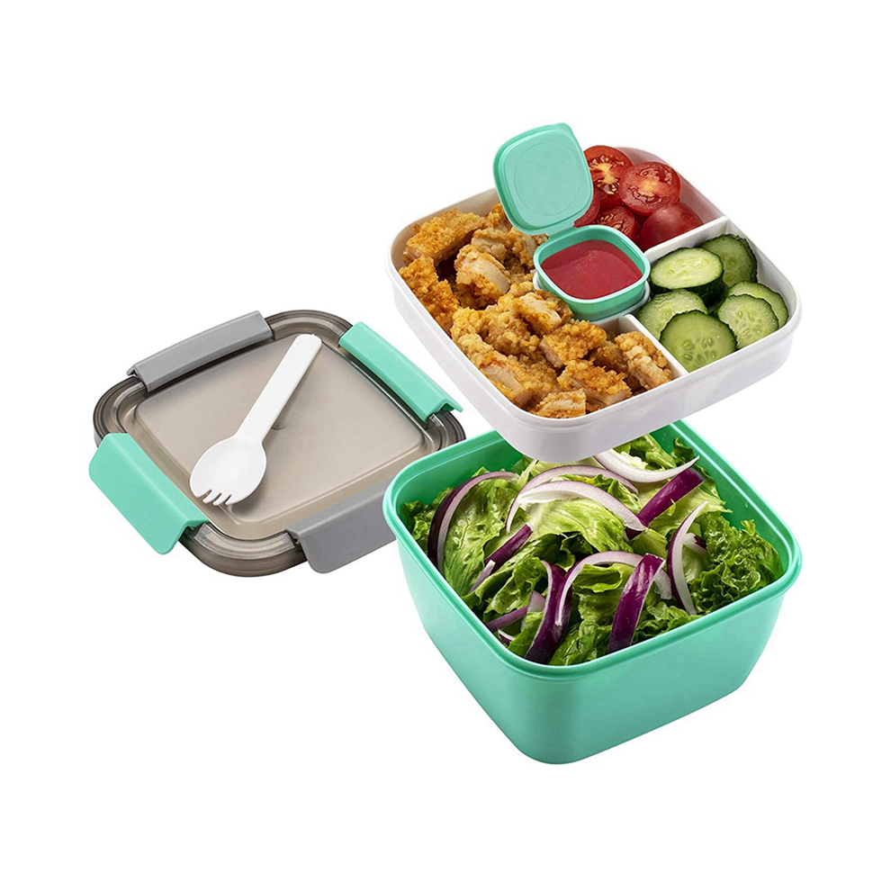 Kopinma Lunch Container To Go, 1500Ml Salad Bowls With 3 Compartments, For Toppings