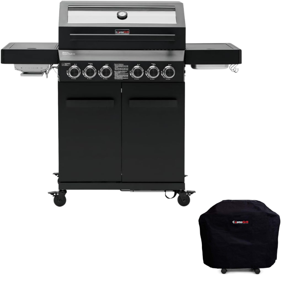 (With Cover) CosmoGrill 6 Burner Yamara Dark 4+2 Gas BBQ