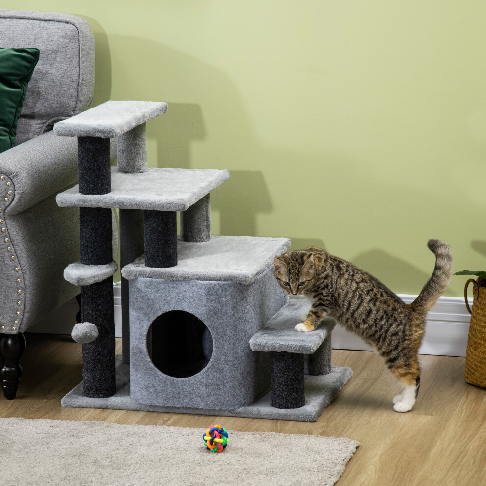 PawHut Dog Steps for Bed 4 Step Pet Stairs Cat House with Detachable Cover