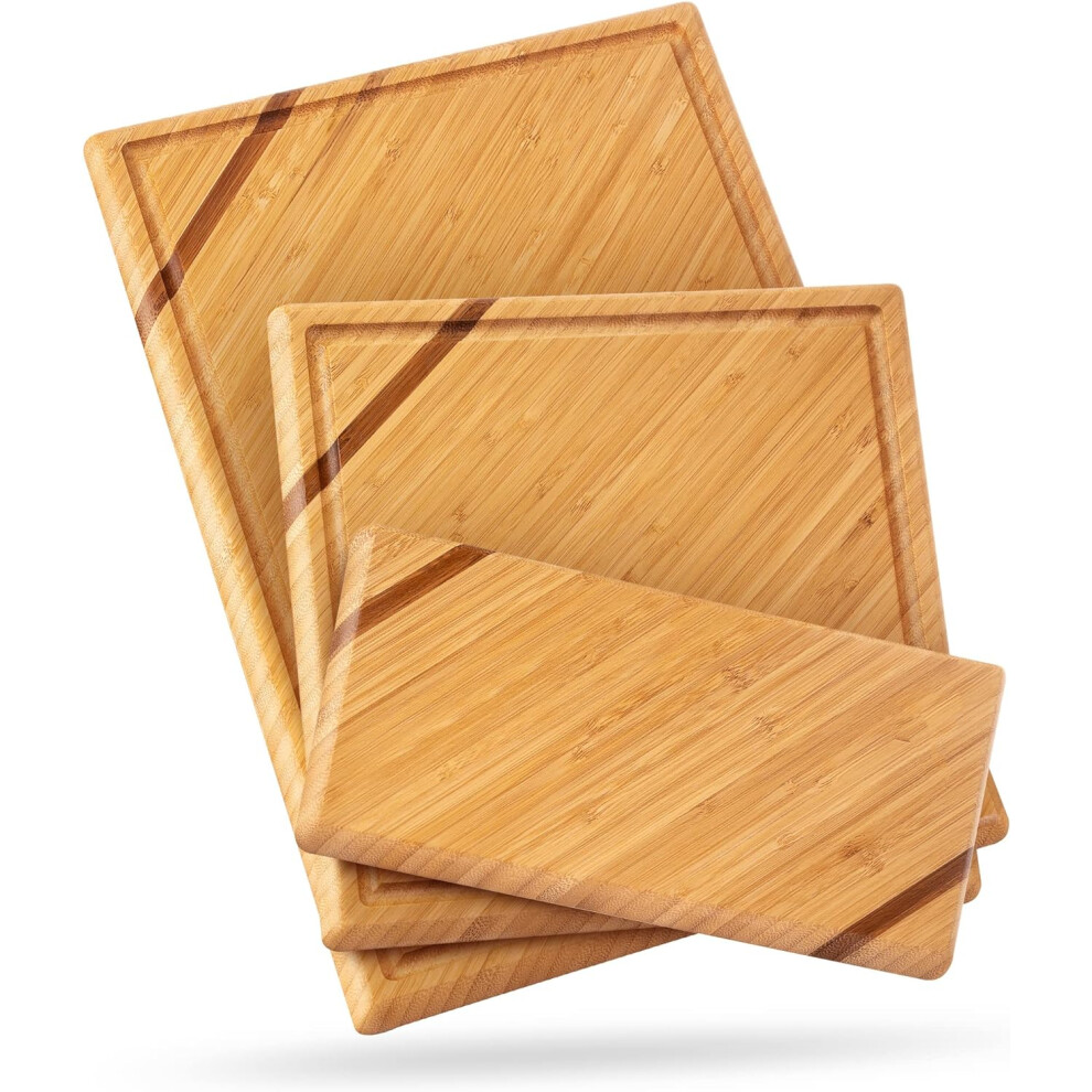 (Premium Chic Bamboo) Bamboo cutting board set with juice groove