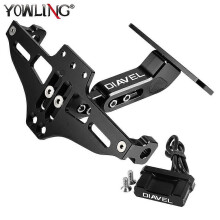 (black with logo) For DUCATI DIAVEL 1200 1260 1260S Moto Motorcycle Fender Eliminator Adjustable License Plate Holder Bracket LED
