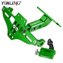 (green with logo) For DUCATI DIAVEL 1200 1260 1260S Moto Motorcycle Fender Eliminator Adjustable License Plate Holder Bracket LED