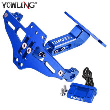 (blue with logo) For DUCATI DIAVEL 1200 1260 1260S Moto Motorcycle Fender Eliminator Adjustable License Plate Holder Bracket LED