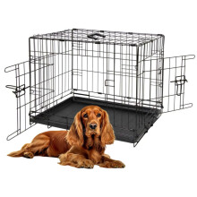 42" Foldable Black Metal Dog Training XL Crate Pet Carrier Cage with 2 Doors