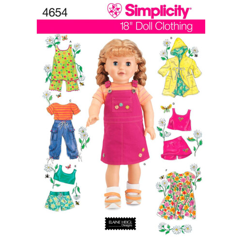 Simplicity 4654 Ρούχα Κούκλας Καλοκαίρι 18'' για Κορίτσι