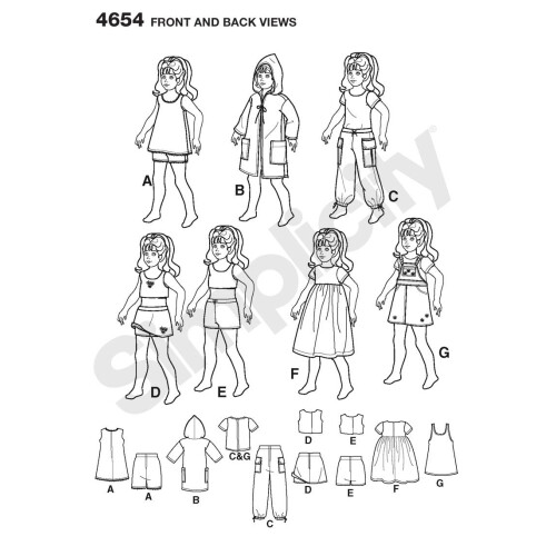 Simplicity 4654 Ρούχα Κούκλας Καλοκαίρι 18'' για Κορίτσι 1