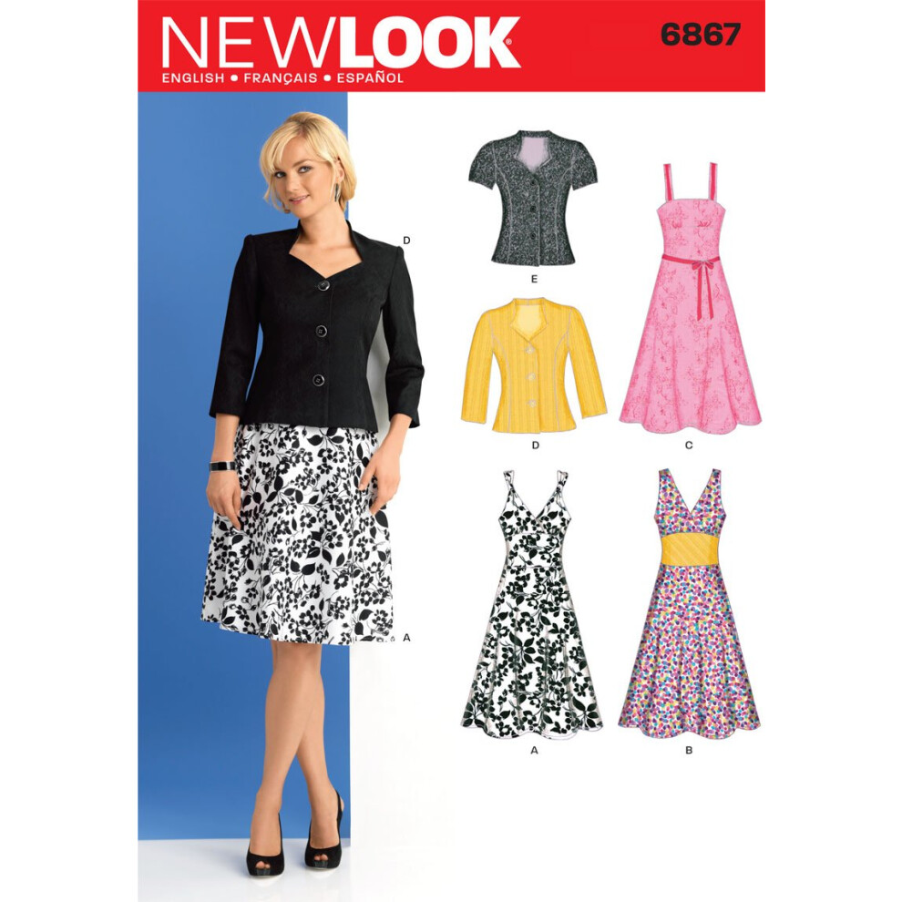 Patron de couture New Look 6867 Robes pour femmes Taille A (8-10-12-14-16-18)