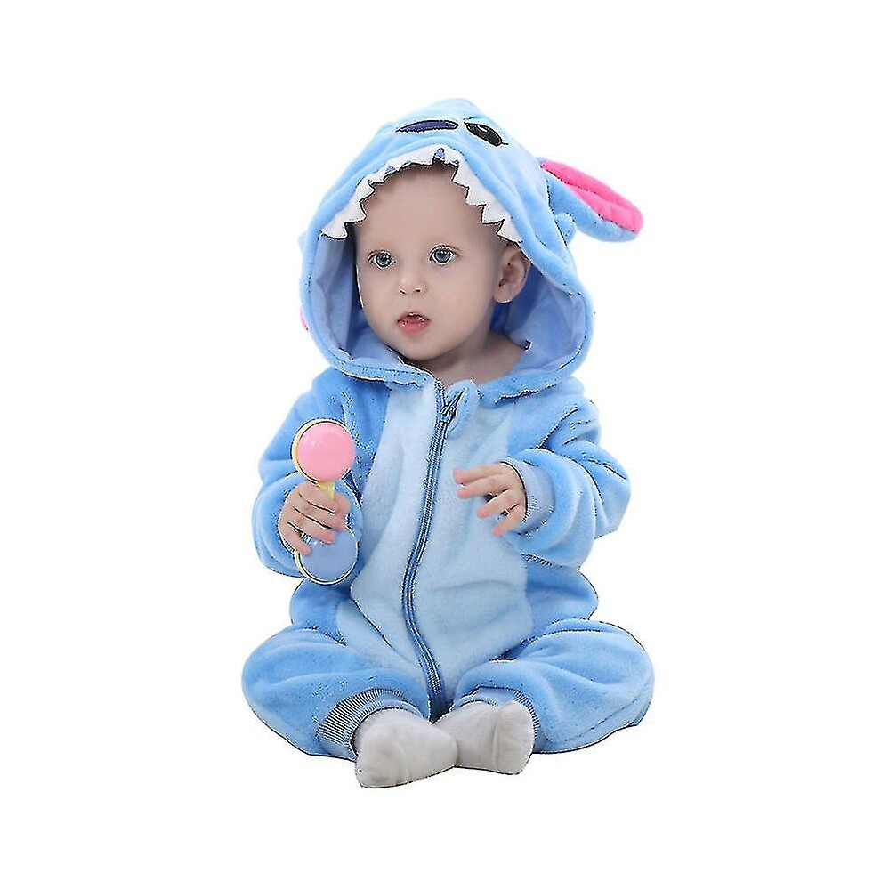 (Stitch, 90) Unisex Baby Animal Costume Winter Autumn Flannel Hooded Cosplay Jumpsuit