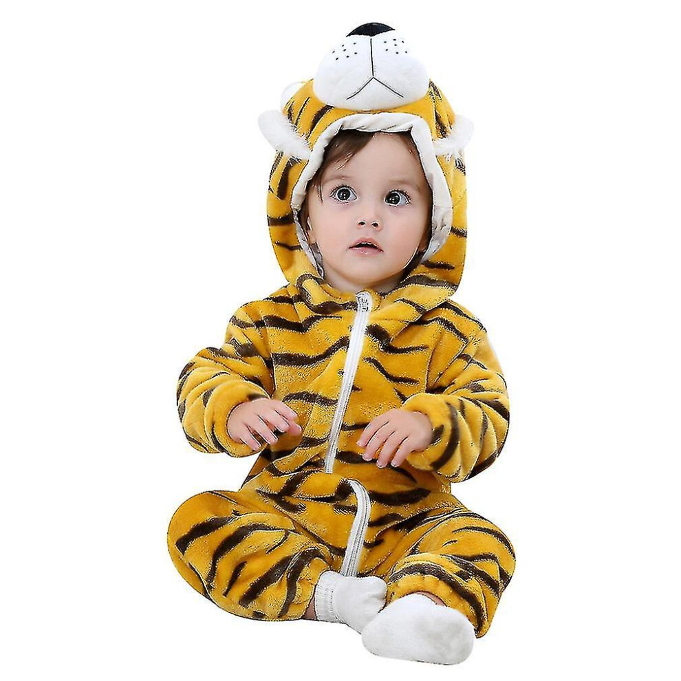 (Tiger, 100) Unisex Baby Animal Costume Winter Autumn Flannel Hooded Cosplay Jumpsuit