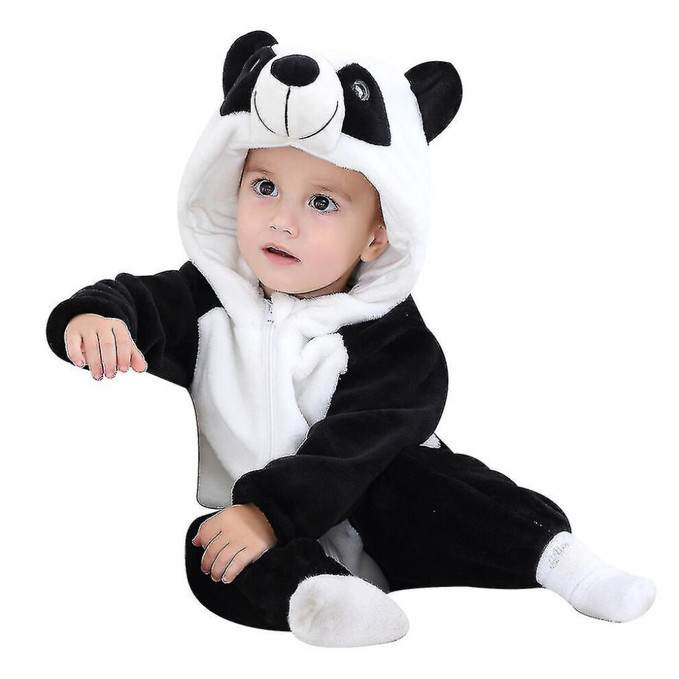 (Panda, 100) Unisex Baby Animal Costume Winter Autumn Flannel Hooded Cosplay Jumpsuit