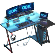 (120 cm) ODK L Shaped Gaming Desk with LED Lights & Power Outlets, Gaming