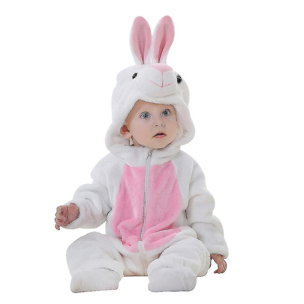 (Rabbit, 100) Unisex Baby Animal Costume Winter Autumn Flannel Hooded Cosplay Jumpsuit