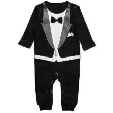 (6-12 Months, Black) Infant Babies Boy Jumpsuit Tuxedo Romper Wedding One Piece Little Gentleman Clothes