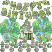 (As show, One size) Kids Small Tortoise Birthday Party Decorations, Cartoon Theme Party Favors And Supplies, Includes Balloons, Banner, Cake Toppers