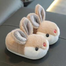 (26-27, Coffee) Kids Bunny Slippers Winter Plush Slippers Non Slip Warm Sandals For Children