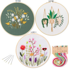 3 Pack Embroidery Starter Kit with Pattern Kissbuty Full Range of Stamped Embroidery Kits with 3 Pcs Embroidery Fabric with Patt