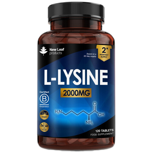 New Leaf Product L-Lysine Tablets - 120 Potent Vegan Nutritional Supplements 2000mg P/S