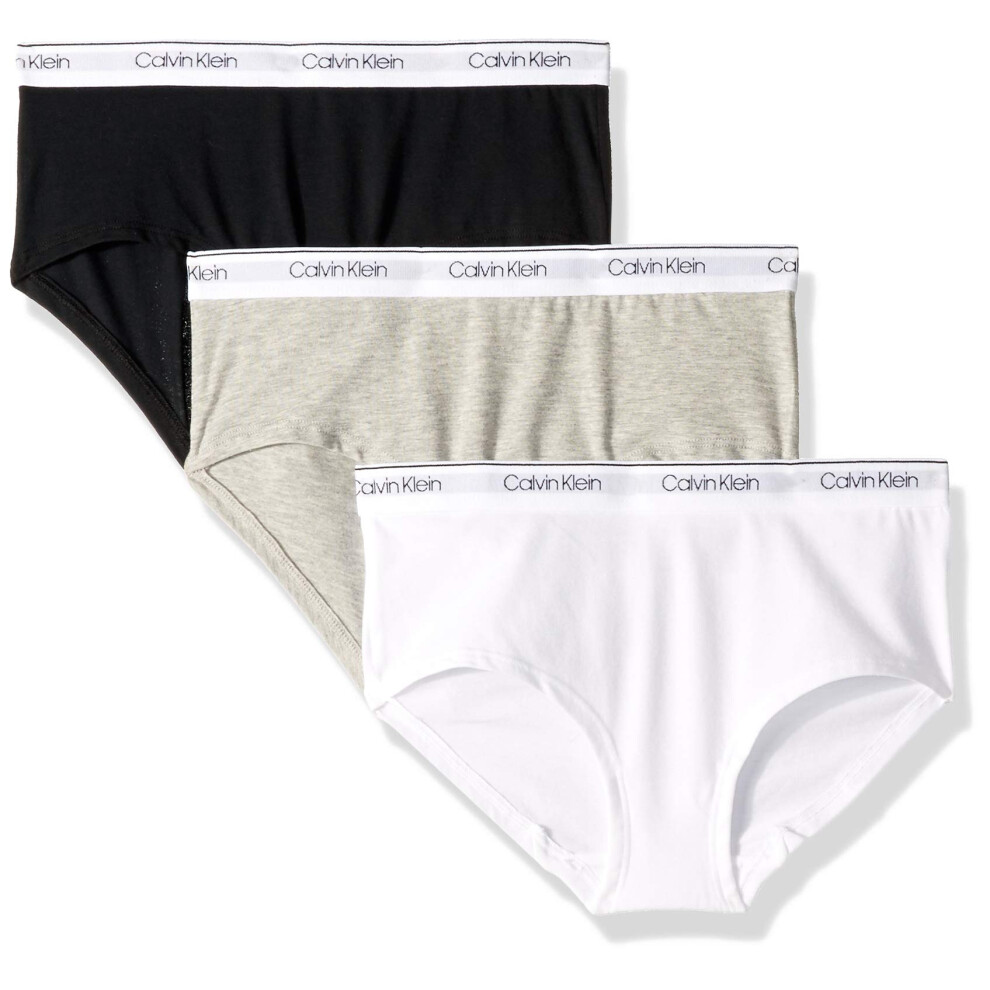 Calvin Klein Girls Little Modern Cotton Hipster Underwear  Multipack  Heather GreyClassic WhiteBlack  XLarge