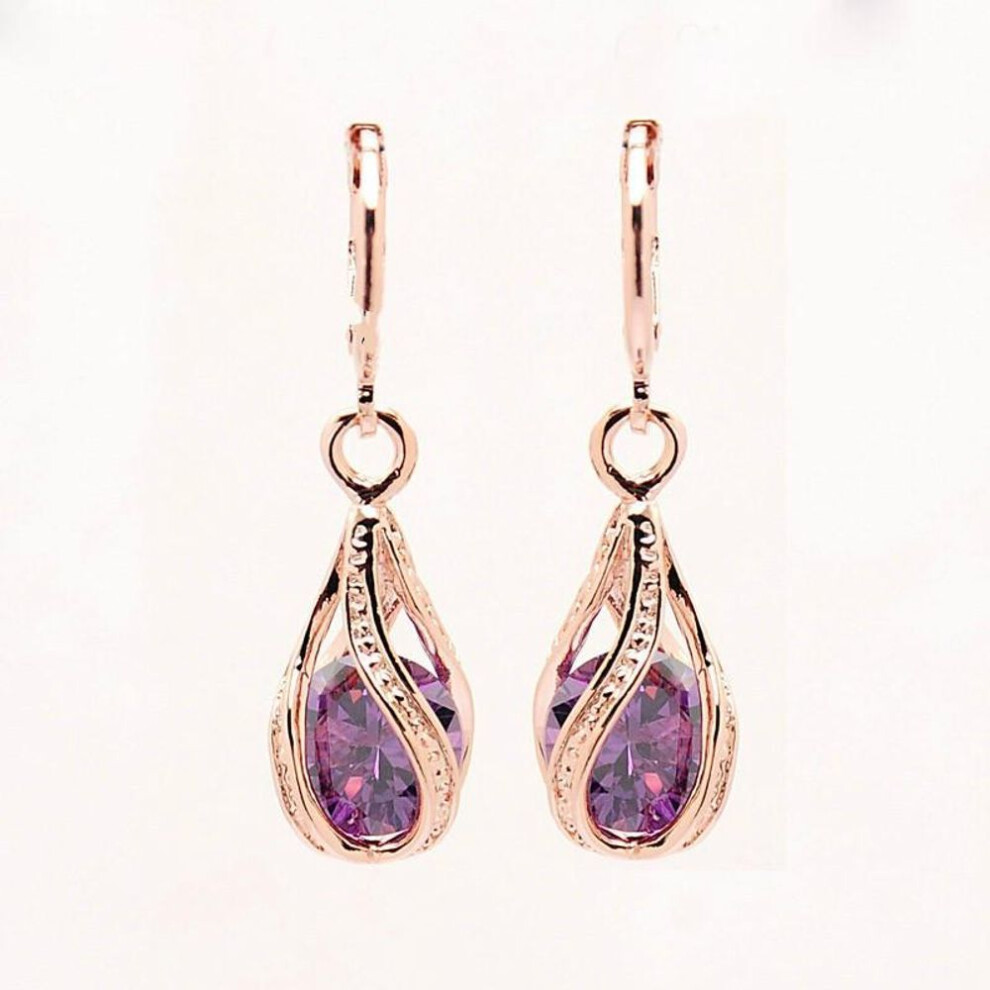 (purple) Drop Earring Trendy Women Rose Gold Pierced Dangle Rhinestone Drop Earrings Jewelry