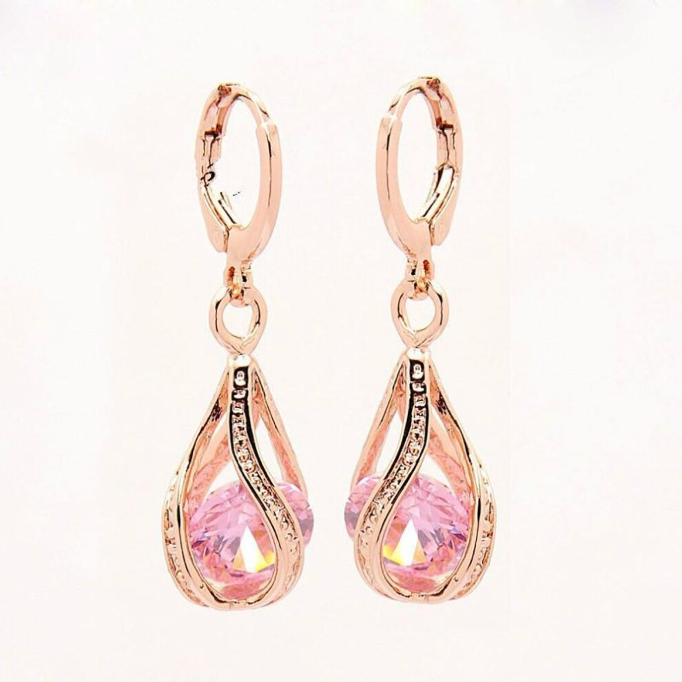 (pink) Drop Earring Trendy Women Rose Gold Pierced Dangle Rhinestone Drop Earrings Jewelry