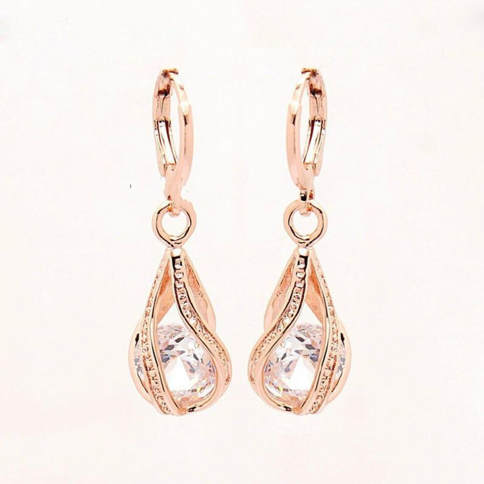 (white) Drop Earring Trendy Women Rose Gold Pierced Dangle Rhinestone Drop Earrings Jewelry