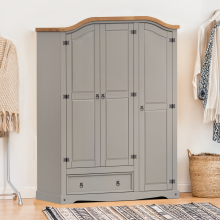 Corona Grey Wax 3 Door 1 Drawer Wardrobe
